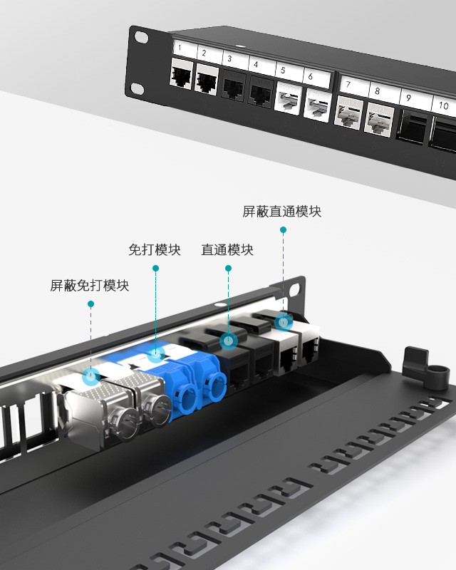 1U24口屏蔽网络空配架