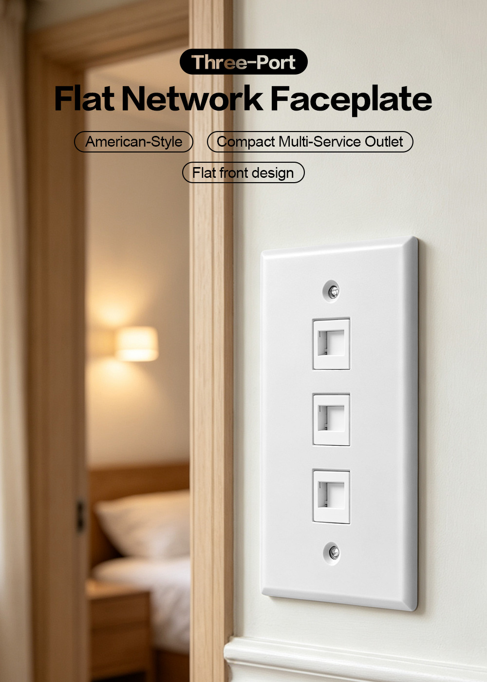 American-Style Three-Port Flat Network Faceplate