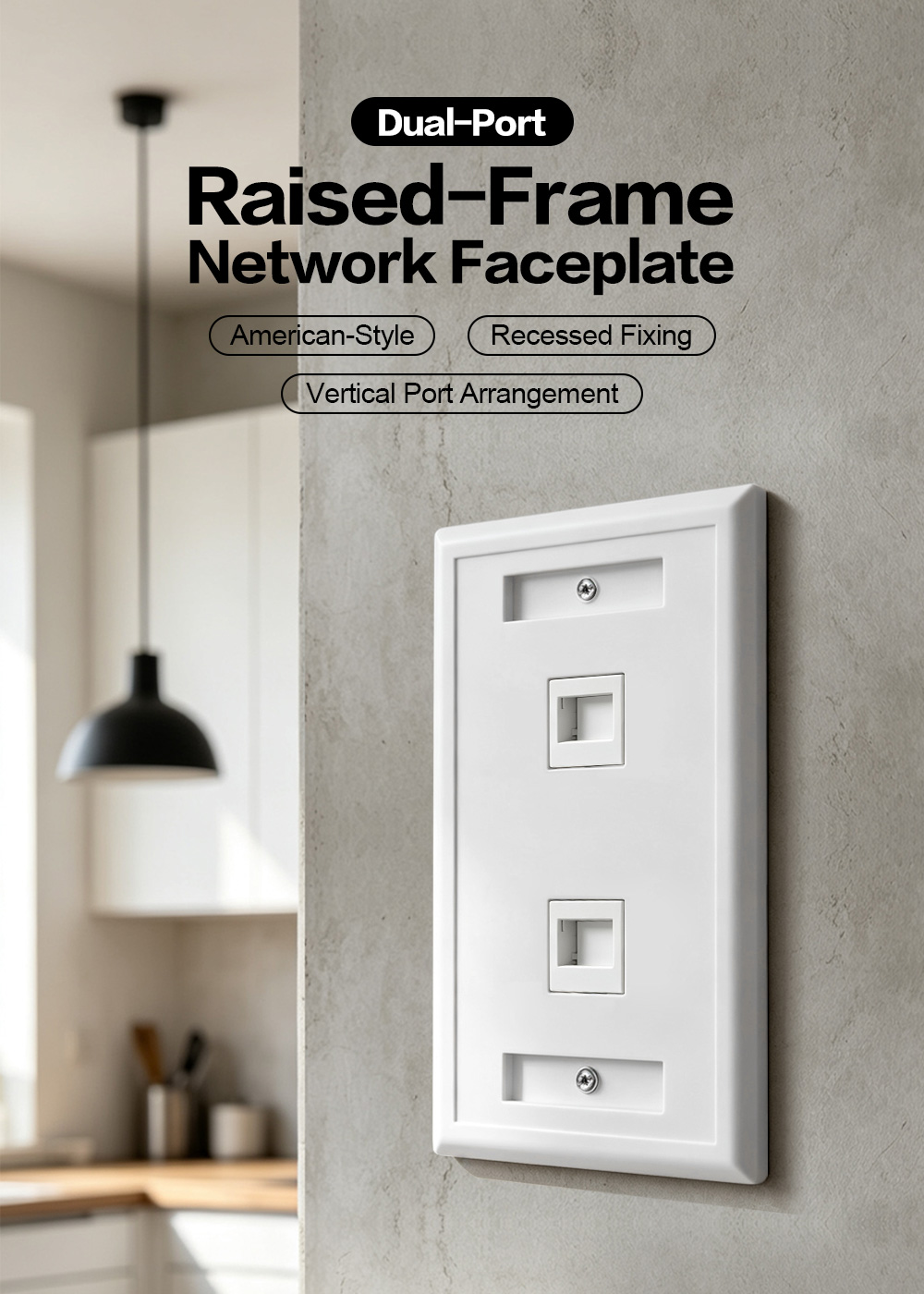 American-Style Dual-Port Raised-Frame Network Faceplate