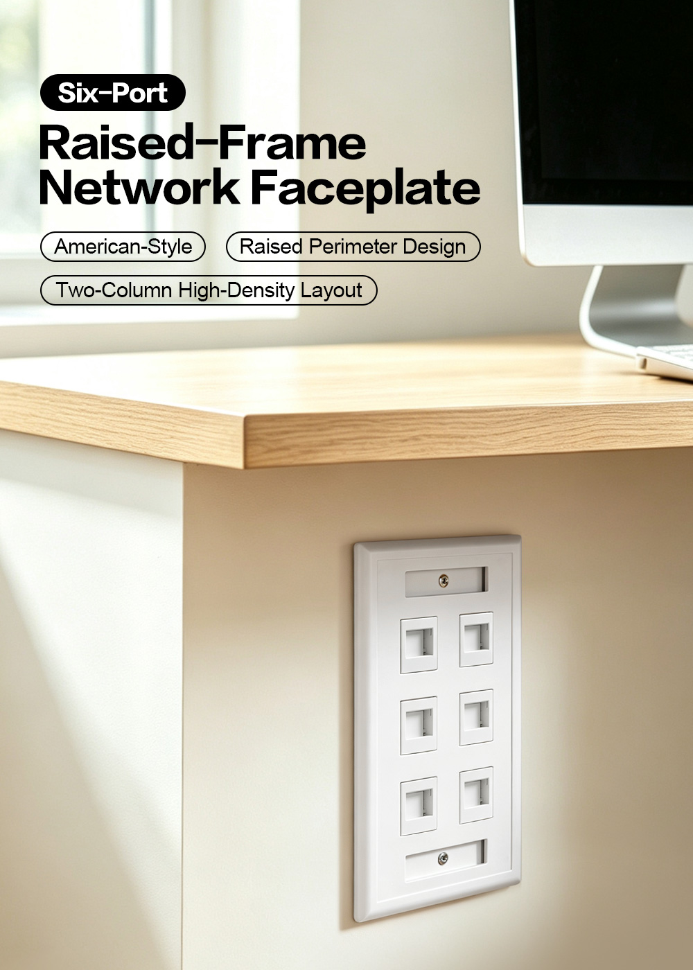 American-Style Six-Port Raised-Frame Network Faceplate