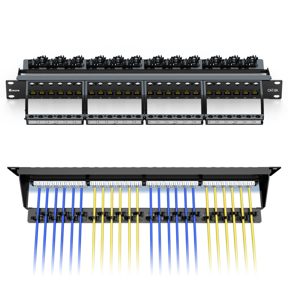 1U 24 Port Cat.6A UTP Patch Panel with 180° Wiring
