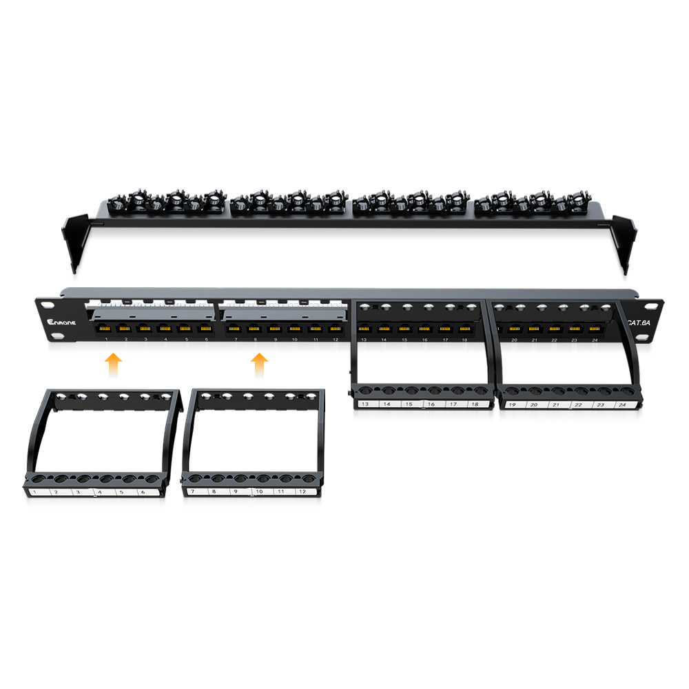 1U 24 Port Cat.6A UTP Patch Panel with 180° Wiring