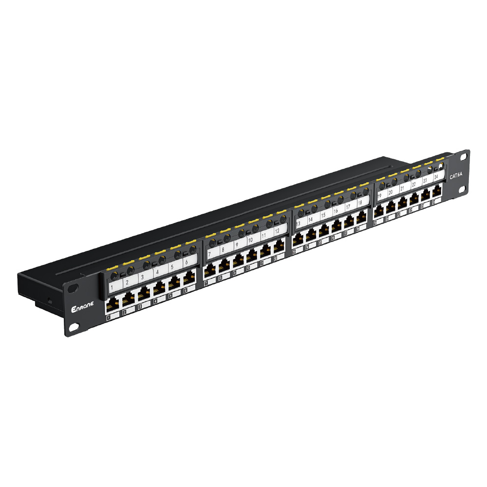 1U 24 Port Integrated FTP Patch Panel with 90° Wiring