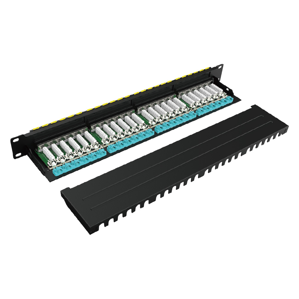 1U 24 Port Integrated FTP Patch Panel with 90° Wiring