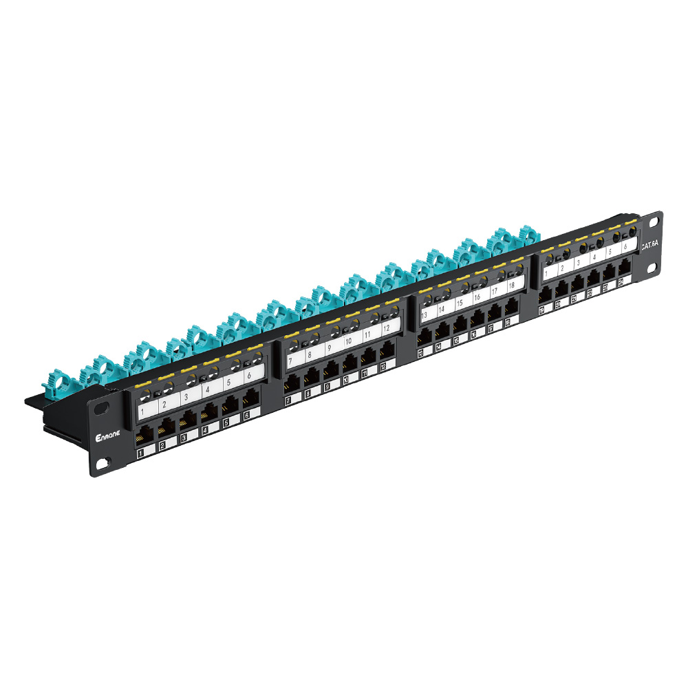 1U 24 Port Integrated FTP Patch Panel with 180° Wiring